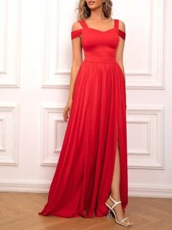 Women's Party Dress Cocktail Dress Swing Dress Long Dress Maxi Dress Red Sleeveless Pure Color Ruched Fall Winter Autumn V Neck Fashion Winter Dress Wedding Guest Birthday 2023 S M L -Tesla Style mhmprj1697535699212