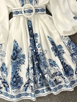 Women's Work Dress Semi Formal Dress A Line Dress Fashion Midi Dress Print V Neck Long Sleeve Floral Regular Fit Blue Summer Spring S M L XL -Tesla Style mhplww1690857096300