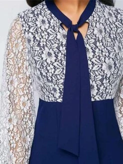 Women's Party Dress Lace Dress Bodycon Midi Dress Red Blue Green Long Sleeve Color Block Lace Spring Fall Winter Crew Neck Fashion Winter Dress Birthday Wedding Guest 2023 S M L XL XXL 3XL 4XL 5XL -Tesla Style miansl1692689051332