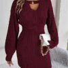 Women's Sweater Dress Winter Dress Jumper Dress Mini Dress Active Pure Color Outdoor Casual Holiday Vacation Crew Neck Long Sleeve Cut Out 2023 Loose Fit Wine Khaki Gray S M L