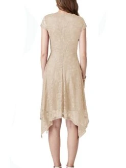 Women's Party Dress Lace Dress Cocktail Dress Midi Dress Black Pink Wine Short Sleeve Pure Color Lace Spring Fall Winter V Neck Fashion Winter Dress Wedding Guest Vacation 2023 S M L XL XXL -Tesla Style mimkre1692180416174