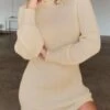 Women's Sweater Dress Winter Dress Jumper Dress Mini Dress Ribbed Outdoor Street Daily Fashion Streetwear Turtleneck Long Sleeve 2023 Regular Fit Dark Blue Apricot Gray Color S M L XL XXL Size -Tesla Style mixltl1694591825666