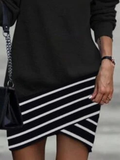 Women's Sweatshirt Dress Winter Dress Shift Dress Mini Dress Black Long Sleeve Line Print Winter Fall Autumn Turtleneck Stylish Fall Dress 2023 S M L XL 2XL 3XL -Tesla Style mjtsqz1663228932594