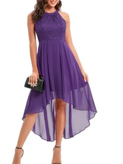 Women's Party Dress Lace Dress Homecoming Dress Midi Dress Pink Wine Purple Sleeveless Pure Color Lace Summer Spring Crew Neck Party Birthday Evening Party Wedding Guest 2023 S M L XL 2XL -Tesla Style mklwnc1675674067024