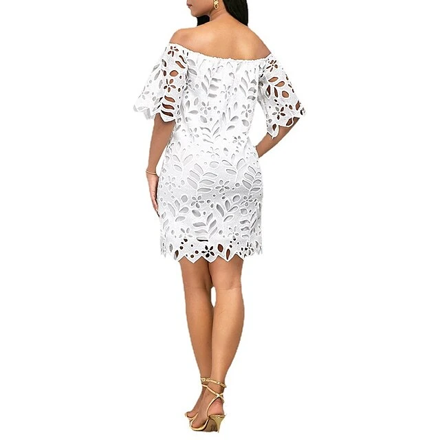 Women‘s Party Dress Wedding Guest Dress Shift Dress White Dress Mini Dress White Half Sleeve Pure Color Lace Fall Spring Autumn Off Shoulder Elegant 2023 S M L XL XXL 11 Women‘s Party Dress Wedding Guest Dress Shift Dress White Dress Mini Dress White Half Sleeve Pure Color Lace Fall Spring Autumn Off Shoulder Elegant 2023 S M L XL XXL - Image 9