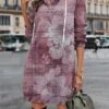 Women's Casual Dress Hoodie Dress Winter Dress Floral Button Print Hooded Mini Dress Fashion Streetwear Outdoor Daily Long Sleeve Regular Fit Pink Fall Winter S M L XL XXL -Tesla Style mkzkgu1694679299612