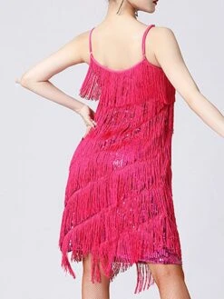 Women's Party Dress Fringe Dress Sequin Dress Midi Dress Silver Black White Sleeveless Pure Color Sequins Summer Spring Fall Spaghetti Strap Fashion Party Vacation Summer Dress 2022 S M L XL XXL 3XL -Tesla Style mkzmps1639557632580