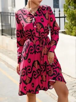 Women's Work Dress Semi Formal Dress A Line Dress Fashion Mini Dress Lace Up Button V Neck Long Sleeve Leopard Color Block Regular Fit Black White Red Fall S M L XL XXL -Tesla Style mkzsqi1693300577139