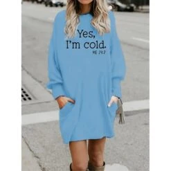 Women's Casual Dress Sweatshirt Dress Winter Dress Letter Pocket Print Crew Neck Mini Dress Fashion Streetwear Outdoor Daily Long Sleeve Loose Fit White Blue Khaki Fall Winter S M L XL XXL -Tesla Style mlgjam1692784931736