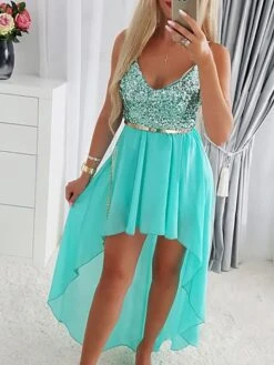 Women's Party Dress Sequin Dress Semi Formal Dress Long Dress Maxi Dress Green Sleeveless Pure Color Sequins Summer Spring Fall Spaghetti Strap Party Summer Dress Spring Dress Slim 2023 S M L XL -Tesla Style mllbdg1676274079731