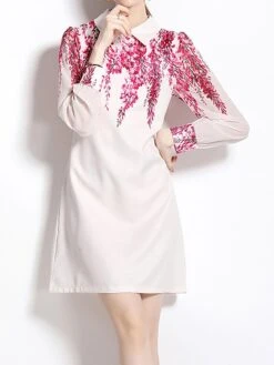 Women's Party Dress Casual Dress Sheath Dress Mini Dress Black White Long Sleeve Floral Print Fall Winter Autumn Shirt Collar Fashion Vacation 2023 M L XL XXL