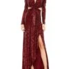 Women's Prom Dress Party Dress Sequin Dress Long Dress Maxi Dress Wine Long Sleeve Pure Color Sequins Fall Winter Autumn Deep V Fashion Wedding Guest Evening Party Vacation 2023 S M L XL