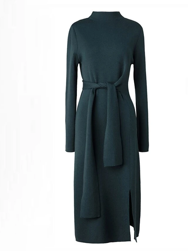 Women‘s Sweater Dress Winter Dress Midi Dress Green Camel Red Long Sleeve Pure Color Lace Up Split Winter Fall Turtleneck Casual One-Size 8 Women‘s Sweater Dress Winter Dress Midi Dress Green Camel Red Long Sleeve Pure Color Lace Up Split Winter Fall Turtleneck Casual One-Size - Image 6