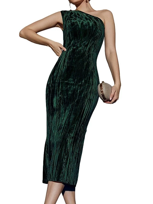 Women's Party Dress Velvet Dress Cocktail Dress Midi Dress Wine Dark Green Sleeveless Pure Color Split Spring Fall Winter One Shoulder Fashion Birthday Wedding Guest Vacation 2023 S M L XL 6 Women's Party Dress Velvet Dress Cocktail Dress Midi Dress Wine Dark Green Sleeveless Pure Color Split Spring Fall Winter One Shoulder Fashion Birthday Wedding Guest Vacation 2023 S M L XL - Image 4