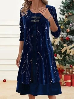 Women's Christmas Party Dress Black Velvet Dress Cocktail Dress Midi Dress Black Burgundy Royal Blue Long Sleeve Pure Color Patchwork Spring Fall Winter -Tesla Style mmlhhc1697774121653