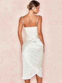 Women's Party Dress Satin Dress Sheath Dress Midi Dress Sleeveless Pure Color Ruched Summer Spring Fall Spaghetti Strap Party Party Summer Dress 2023 S M L -Tesla Style mmrugx1629449471917