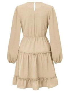 Women's Work Dress Casual Dress Fashion Winter Dress Daily Mini Dress Ruched Ruffle Crew Neck Long Sleeve Plain Loose Fit Brown Army Green Apricot Fall Winter S M L XL -Tesla Style mmxxmt1695645259342