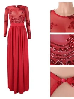 Women's Prom Dress Party Dress Sequin Dress Long Dress Maxi Dress Red Blue Long Sleeve Pure Color Sequins Spring Fall Winter Crew Neck Fashion Party Winter Dress Wedding Guest 2023 S M L XL -Tesla Style mndrhg1675765876396
