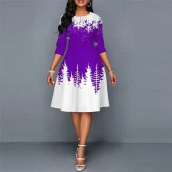 Women's Christmas Work Dress Swing DressKnee Length Dress Green Blue Purple Yellow Red Black 3/4 Length Sleeve Santa Claus Tree Snowflake Print Fall Winter Crew Neck Elegant Modern 2022 S -Tesla Style mnwpbm1665293385002