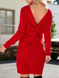Women‘s Christmas Sweater Dress Jumper Dress Winter Dress Warm Pure Color Outdoor Christmas Casual Daily V Neck Long Sleeve Ruched 2023 Regular Fit White Red S M L XL -Tesla Style moilpl1692584433394