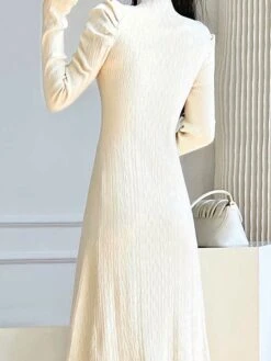 Women's Sweater Dress Jumper Dress Casual Dress Long Dress Maxi Dress Active Pure Color Outdoor Casual Holiday Vacation Turtleneck Long Sleeve 2023 Regular Fit Black Beige M -Tesla Style molvwv1692616011749