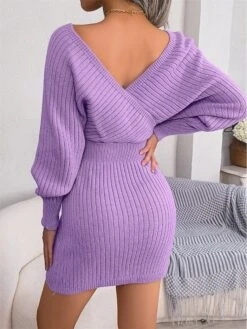 Women's Sweater Dress Winter Dress Jumper Dress Mini Dress Ruched Daily Date Going Out Active Fashion Crew Neck Long Sleeve 2023 Regular Fit Black White Blue Color S M L Size -Tesla Style mpjvcp1692858701270