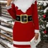 Women's Christmas Dress Casual Dress Mini Dress Active Fashion Outdoor Christmas Holiday Crew Neck Print Santa Claus Loose Fit Wine S M L XL XXL