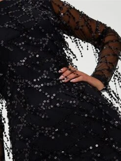 Women‘s Party Dress Fringe Dress Sequin Dress Homecoming Dress Mini Dress Black Long Sleeve Pure Color Sequins Fall Winter Autumn Crew Neck Fashion Party Winter Dress Fall Dress 2023 S M L XL -Tesla Style mpxwod1657873834443