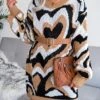 Women's Sweater Dress Jumper Dress Casual Dress Mini Dress Fashion Color Block Heart Outdoor Daily Vacation Going Out Crew Neck Long Sleeve 2023 Loose Fit Black Brown Khaki S M L -Tesla Style mqeixt1694756604851