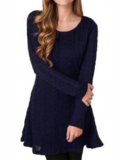 Women's Sweater Dress Jumper Dress Casual Dress Mini Dress Fashion Pure Color Outdoor Daily Going Out Crew Neck Long Sleeve 2023 Regular Fit Black White Wine S M L XL XXL -Tesla Style mqgokq1696434467062