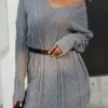 Women's Sweater Dress Jumper Dress Casual Dress Mini Dress Warm Pure Color Outdoor Casual Daily Going Out V Neck Long Sleeve 2023 Loose Fit Gray S M L -Tesla Style mqwcfz1695194438979