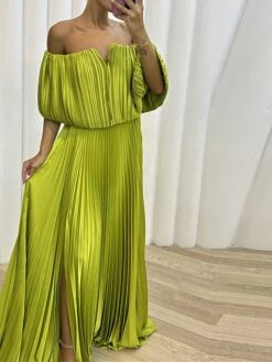 Women's Prom Dress Party Dress Satin Dress Long Dress Maxi Dress Black Yellow Wine Half Sleeve Pure Color Pleated Spring Fall Winter Off Shoulder Fashion Wedding Guest Birthday Evening Party 2023 S M -Tesla Style mrabgk1696926214627