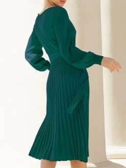 Women‘s Sweater Dress Winter Dress Bodycon Knee Length Dress Black Dark Green Khaki Long Sleeve Pure Color Lace Up Fall Winter Autumn Crew Neck Elegant Winter Dress Fall Dress 2023 S M L XL XXL -Tesla Style mrhgit1657786349775