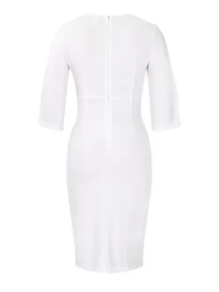 Women's Work Dress Sheath Dress White Dress Fashion Midi Dress Ruched Crew Neck Half Sleeve Plain Regular Fit White Pink Royal Blue Fall Winter S M L XL XXL -Tesla Style mrkail1693293955658