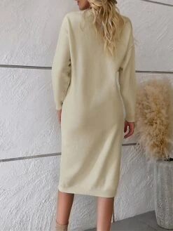 Women's Sweater Dress Winter Dress Jumper Dress Midi Dress Button Outdoor Work Street Fashion Modern Crew Neck Long Sleeve 2023 Loose Fit Black White Blue Color S M L XL Size -Tesla Style mrrquo1694602812257