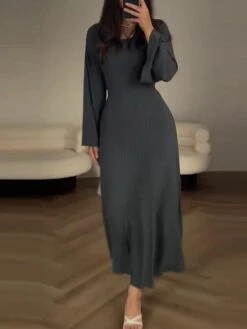 Women's Work Dress Casual Dress A Line Dress Fashion Winter Dress Daily Flared Sleeve Long Dress Maxi Dress Patchwork Crew Neck Long Sleeve Plain Regular Fit Black Pink Purple Fall Winter S M L XL -Tesla Style mswjbz1697003396729