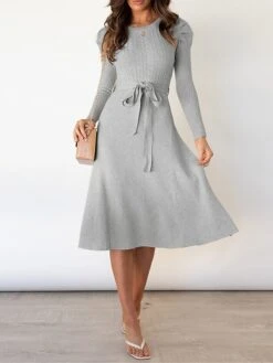 Women's Sweater Dress Winter Dress Jumper Dress Midi Dress Lace Up Ruched Daily Date Going Out Active Fashion Crew Neck Long Sleeve 2023 Slim Black Red Dark Green Color S M L XL XXL Size -Tesla Style mtdqzl1692174421115