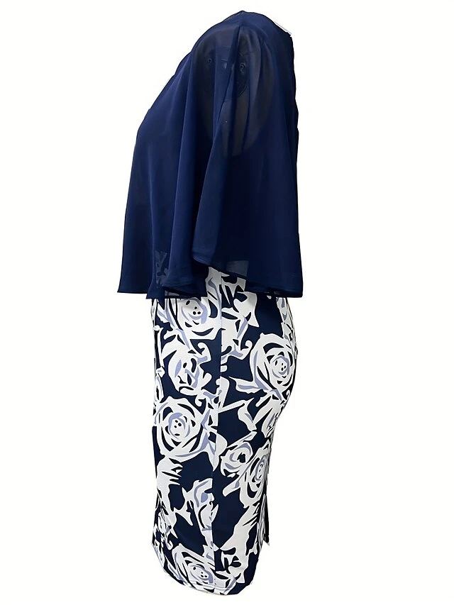 Women's Work Dress Sheath Dress Semi Formal Dress Fashion Midi Dress Print Crew Neck Half Sleeve Floral Slim Pink Navy Blue Fall S M L XL XXL 8 Women's Work Dress Sheath Dress Semi Formal Dress Fashion Midi Dress Print Crew Neck Half Sleeve Floral Slim Pink Navy Blue Fall S M L XL XXL - Image 6