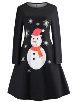 Women‘s Christmas Work Dress Casual Dress Sheath Dress Fashion Winter Dress Daily Midi Dress Cut Out Print Crew Neck Long Sleeve Elk Snowman Regular Fit Black White Red Fall Winter S M L XL XXL