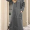 Women's Casual Dress Hoodie Dress Long Dress Maxi Dress Daily Basic Outdoor Vacation Going Out V Neck Pocket Solid Color Regular Fit Black Burgundy Blue S M L XL XXL
