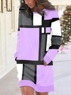 Women's Casual Dress Plaid Dress Sweatshirt Dress Geometric Plaid Pocket Print Crew Neck Mini Dress Fashion Streetwear Outdoor Daily Long Sleeve Loose Fit Yellow Pink Blue Fall Winter S M L XL XXL -Tesla Style mtubye1695295203295