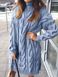 Women's Sweater Dress Winter Dress Jumper Dress Mini Dress Ribbed Outdoor Daily Holiday Fashion Streetwear Turtleneck Long Sleeve 2023 Loose Fit Black Pink Blue Color S M L XL XXL Size -Tesla Style mtwbeq1693987769485