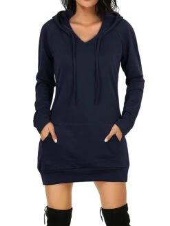 Women's Casual Dress Hoodie Dress Winter Dress Mini Dress Pocket Outdoor Daily Going Out Active Fashion Hooded Long Sleeve 2023 Loose Fit Black Red Navy Blue Color S M L XL XXL Size -Tesla Style mumaha1693559099590