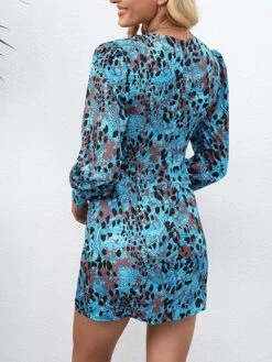 Women's Work Dress Semi Formal Dress Wrap Dress Fashion Mini Dress Print Crew Neck Long Sleeve Floral Color Block Slim Black Blue Purple Fall S M L XL XXL -Tesla Style munfza1693293850553