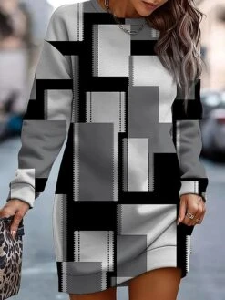 Women's Casual Dress Sweatshirt Dress Mini Dress Active Daily Outdoor Holiday Vacation Crew Neck Print Print Regular Fit Black Green Khaki S M L XL XXL -Tesla Style munrym1694590956789