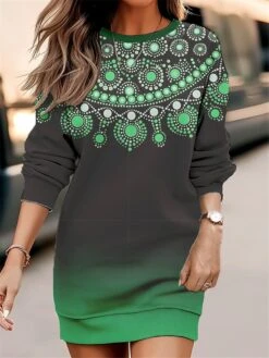 Women's Casual Dress Sweatshirt Dress Mini Dress Warm Fashion Outdoor Holiday Vacation Crew Neck Print Floral Print Loose Fit Blue Purple Green S M L XL XXL -Tesla Style mutrnq1695195912957