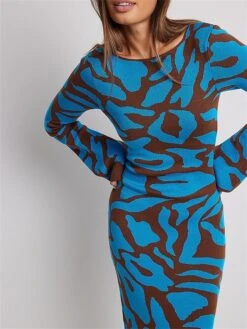Women's Sweater Dress Winter Dress Jumper Dress Long Dress Maxi Dress Fashion Print Outdoor Daily Holiday Date Crew Neck Long Sleeve Print 2023 Slim Black Blue S M L -Tesla Style muyqyo1692938915045