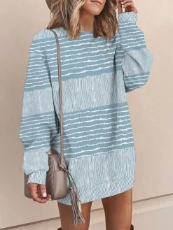Women's Casual Dress Sweatshirt Dress Mini Dress Warm Fashion Outdoor Vacation Going Out Crew Neck Print Floral Geometric Striped Loose Fit Black Pink Blue S M L XL XXL -Tesla Style mvcjcg1694151135508