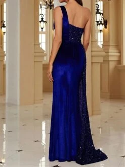 Women's Party Dress Sequin Dress Homecoming Dress Long Dress Maxi Dress Wine Navy Blue Green Sleeveless Pure Color Sequins Summer Spring One Shoulder Fashion Evening Party Wedding Guest Vacation 2023 -Tesla Style mvdxyf1678950557589
