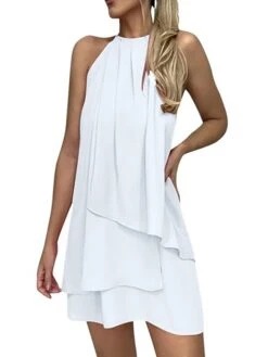 Women's Work Dress Chiffon Dress Black Dress Fashion Mini Dress Layered Crew Neck Sleeveless Plain Regular Fit Black White Pink Summer Spring S M L XL XXL -Tesla Style mwppoo1686281065830